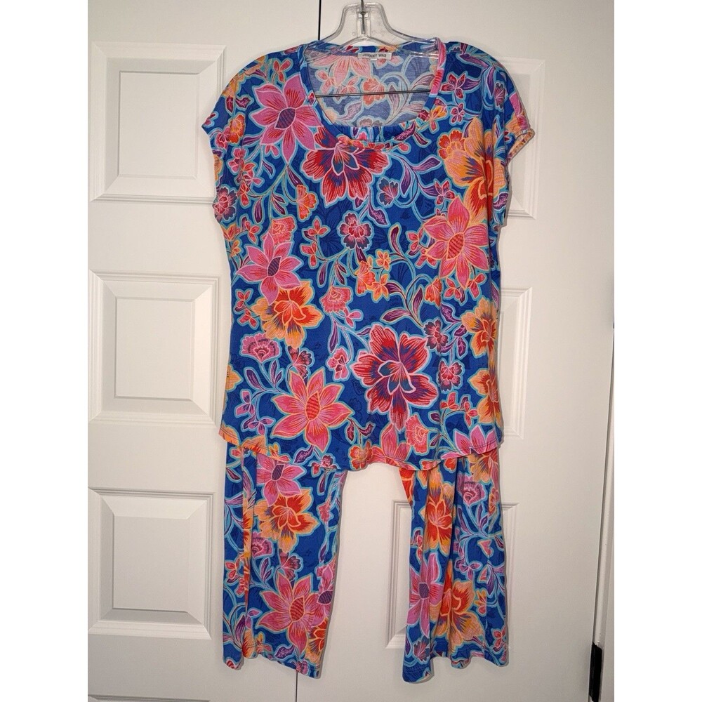 Johnny Was Floral The Bobbie PJ PJs Pajamas Crop Lounge Pants Top Set L